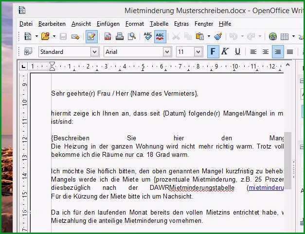 Musterschreiben zur Mietminderung Vorlage fuer Word