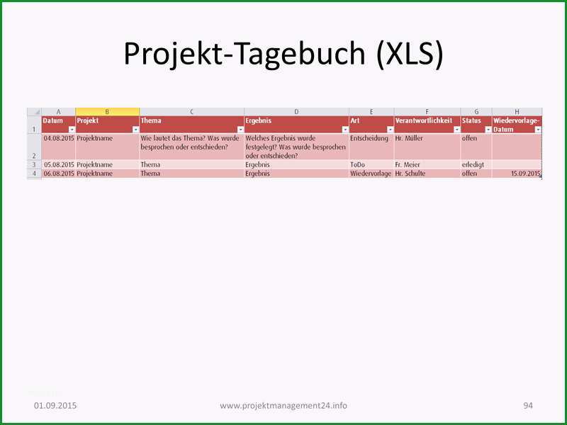Hervorragen Projekttagebuch Mit Excel Vorlage Projekmanagement24