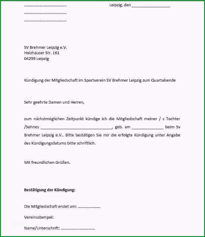 16 kundigung fusballverein vorlage kostenlos