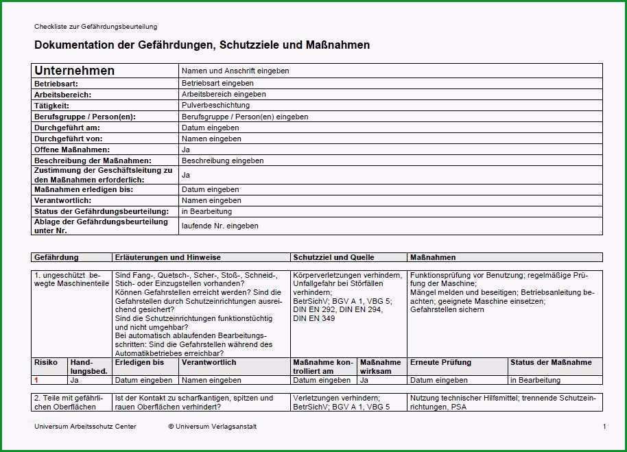 bg gefahrdungsbeurteilung vorlage erstaunlich gefahrdungsbeurteilung pulverbeschichtung sofort